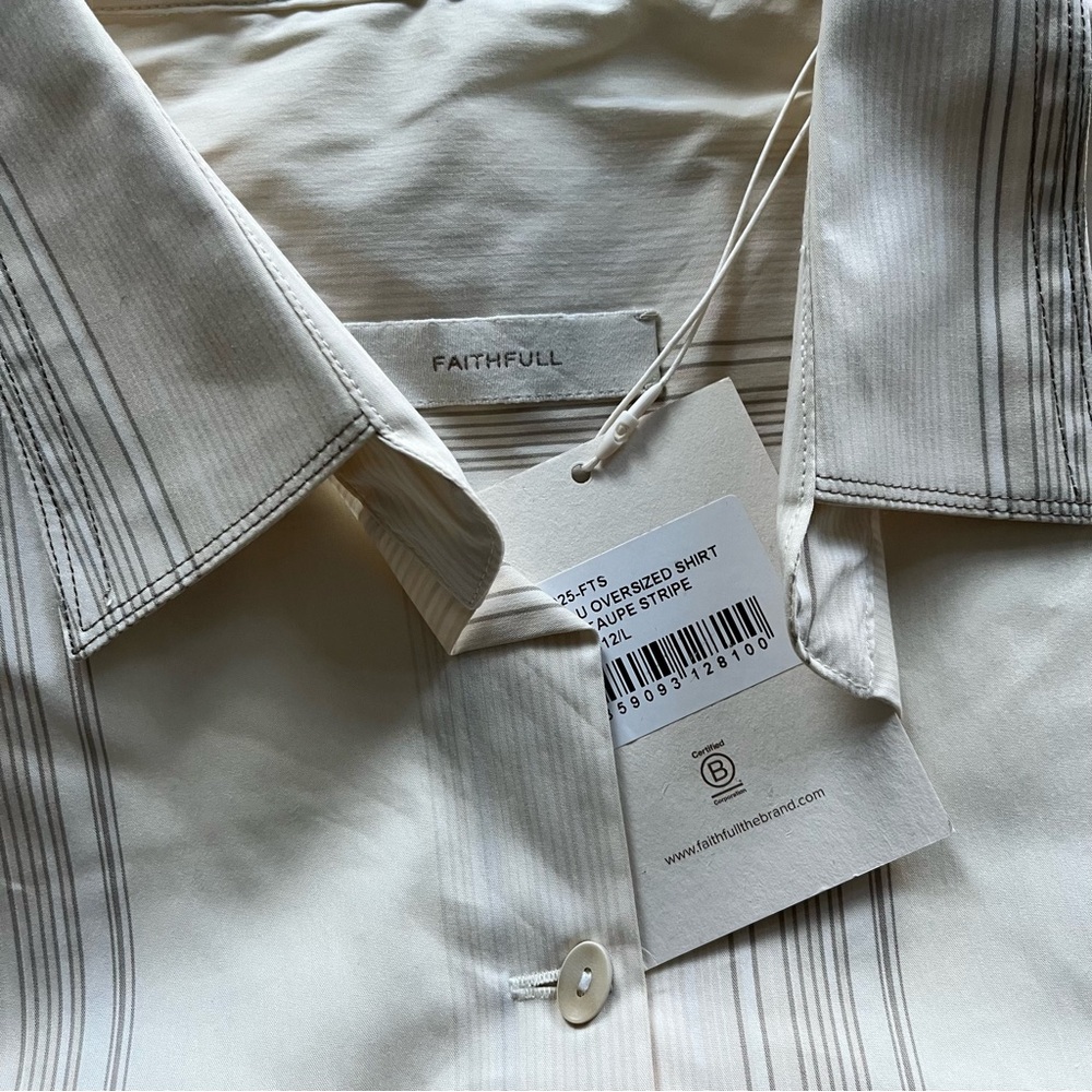 NWT Faithfull the Brand En Vau Oversized Shirt in Foam & Taupe Stripe Size‎ L - Picture 9 of 11